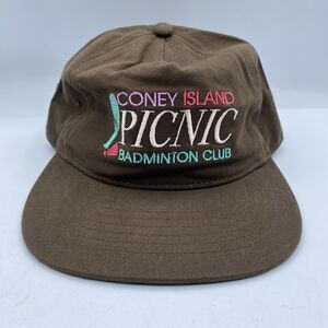 Coney Island Picnic HatBadminton Club Cotton Brown Snapback Baseball Cap NWOT